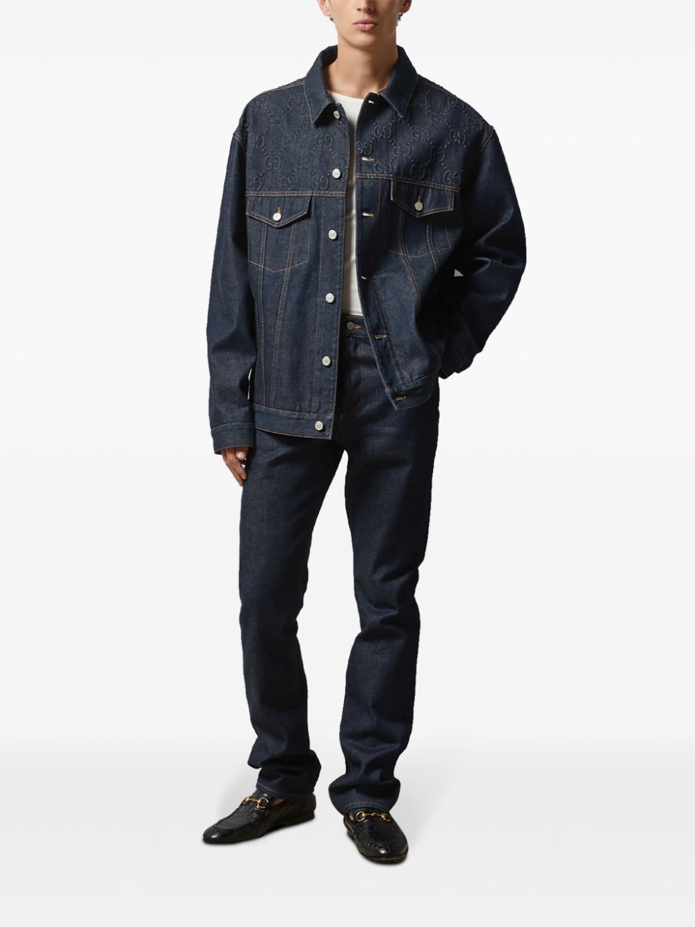 GG-embossed straight-leg jeans - Blue