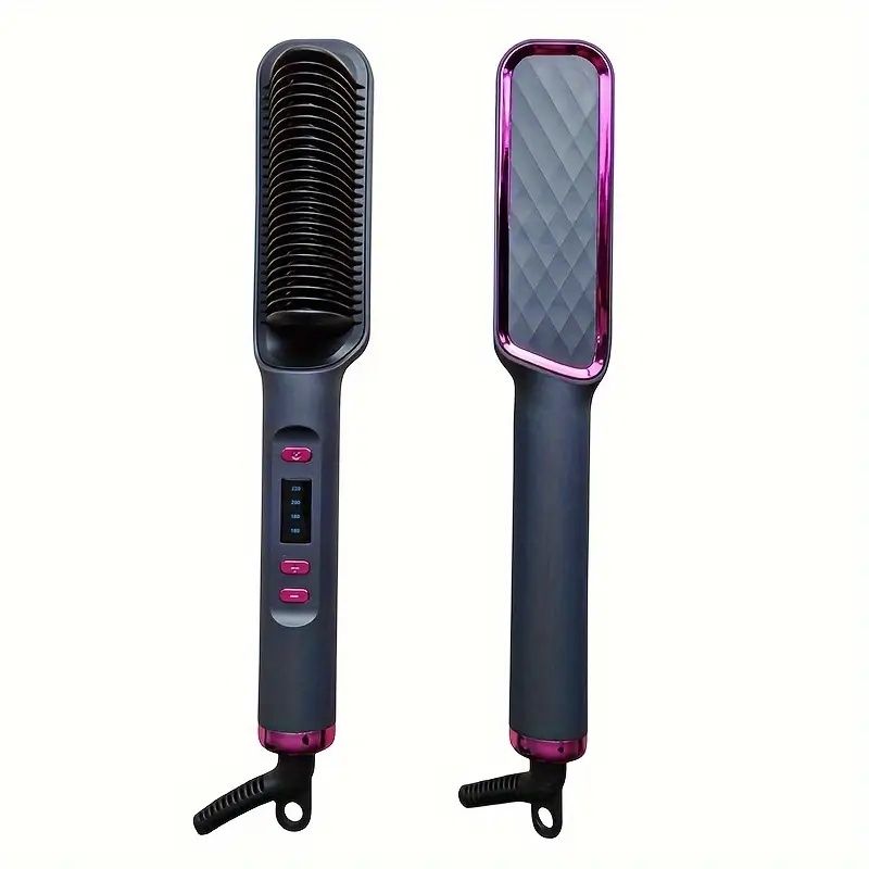 Hair Straightening Brush with Auto Lock - Travel-Friendly Design & Ceramic-Coated Plates for Damage-Free Styling