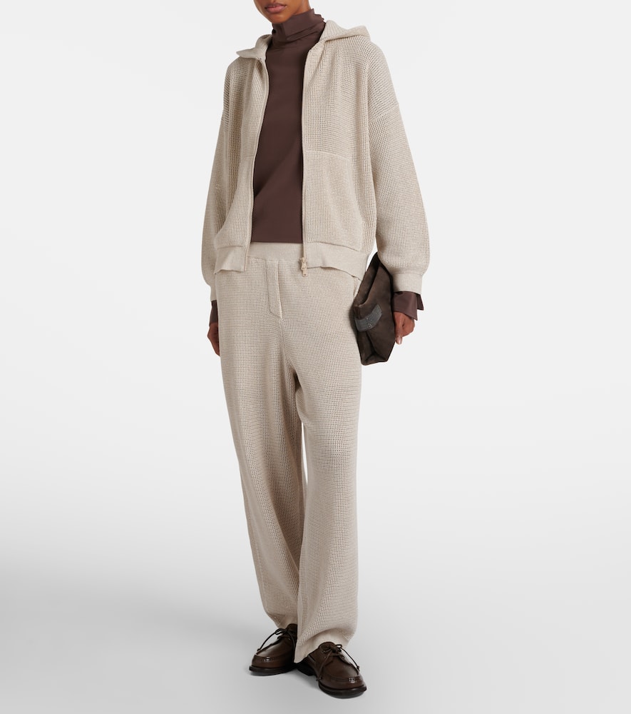 Knitted cotton-blend wide-leg pants