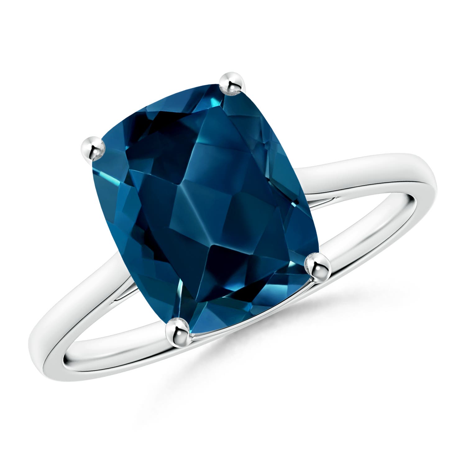 Angara 3.2 Carats Prong-Set Cushion London Blue Topaz Solitaire Ring in Platinum