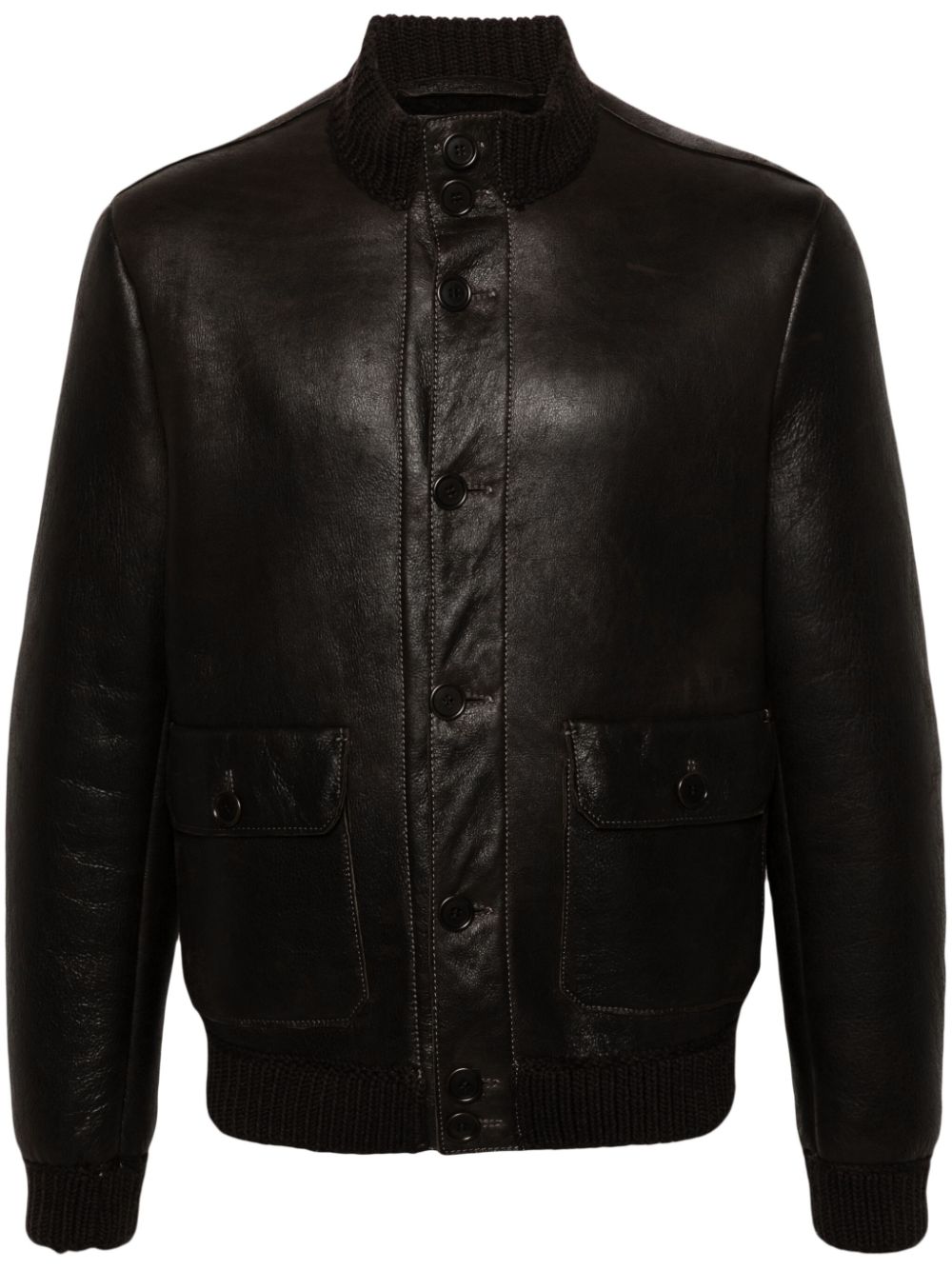 Leather bomber jacket - Brown