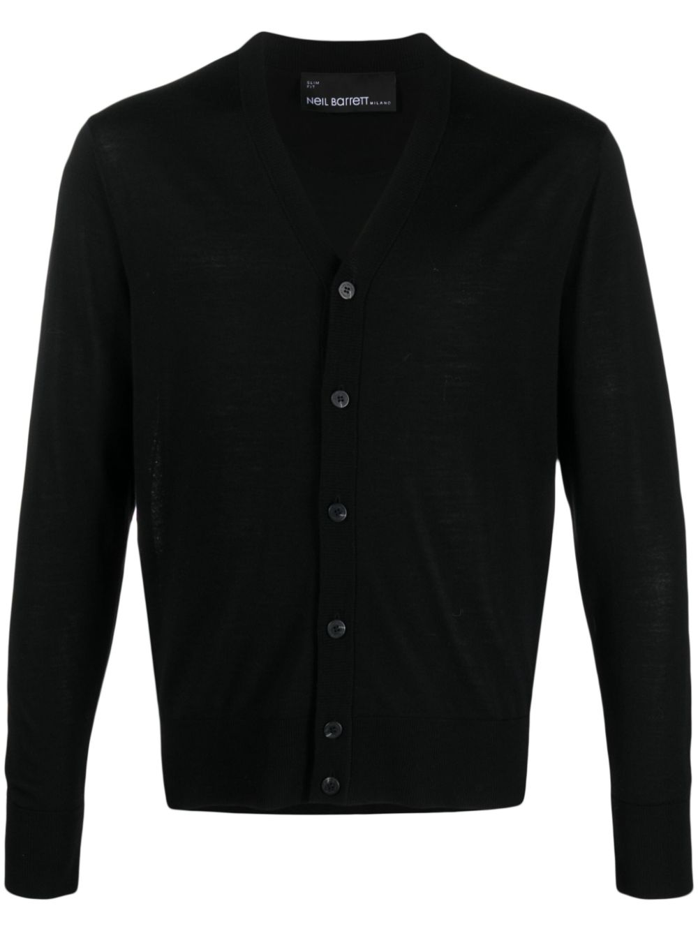 Fine-knit wool cardigan - Black