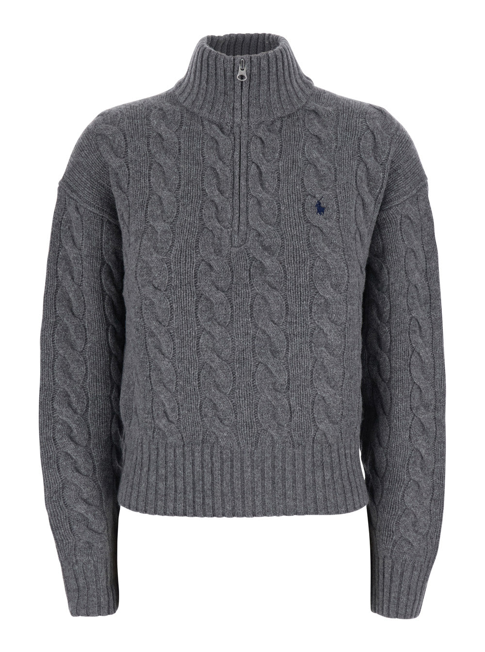 Cable-Knit Wool-Blend Sweater — Gray