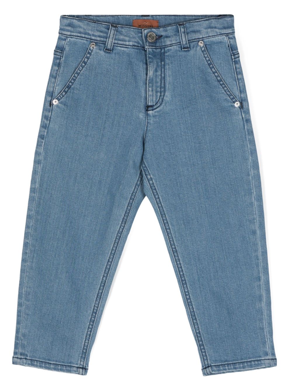 Zigzag-embroidered tapered jeans - Blue