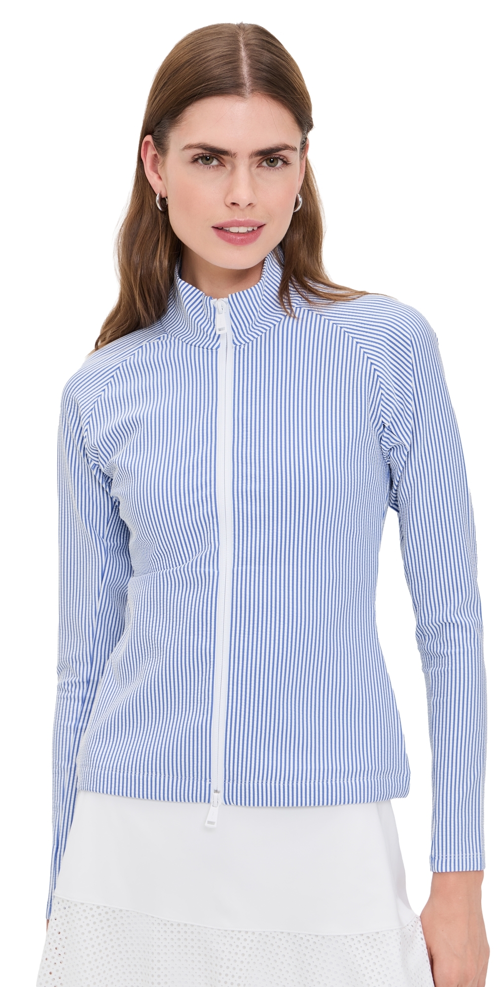 Seersucker Mock Neck Zip Jacket Blue Mist/Ceramic White
