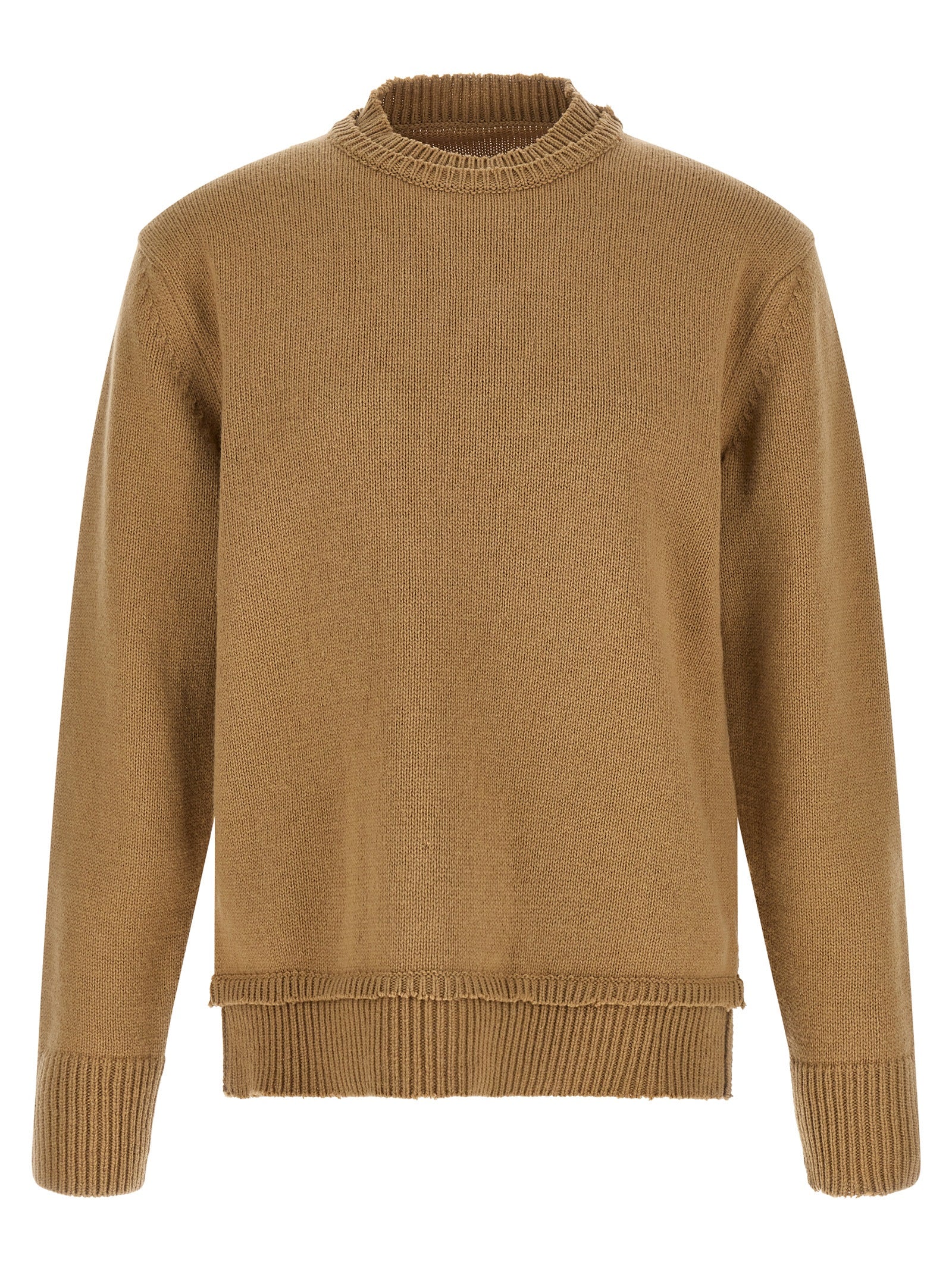Wool-Blend Crew Neck Sweater — Beige