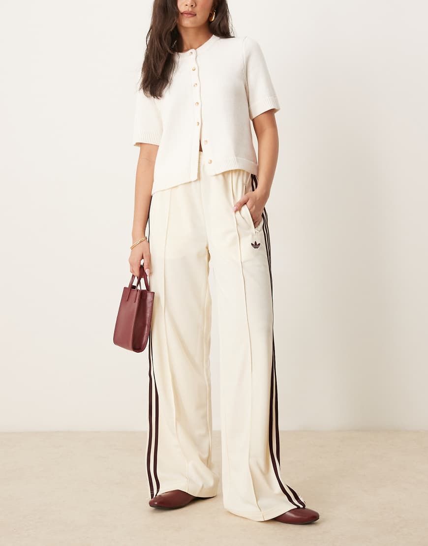 Firebird loose track pants in cream and burgundy-White