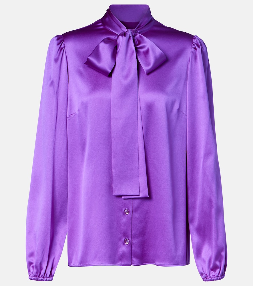 Tie-neck silk-blend satin blouse