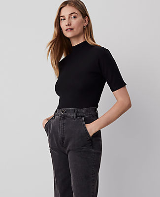 Ann Taylor Petite Mock Neck Elbow Sleeve Top