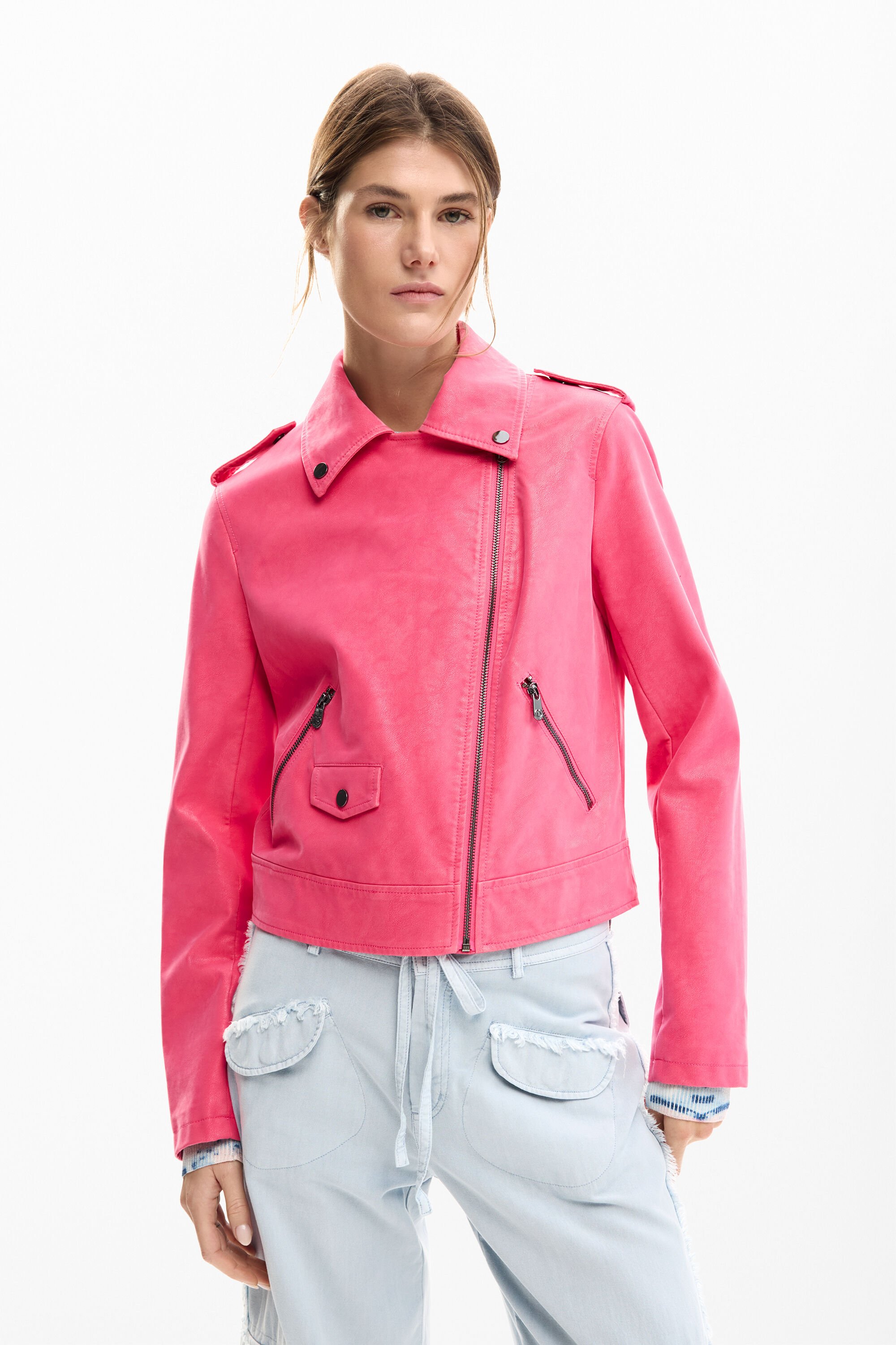 Biker jacket with leather effect