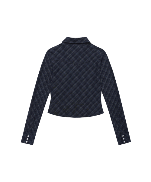 PAINTING CROP CHECK SHIRTS NAVY
