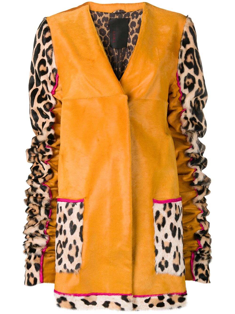 Animal printed sleeves coat - Yellow