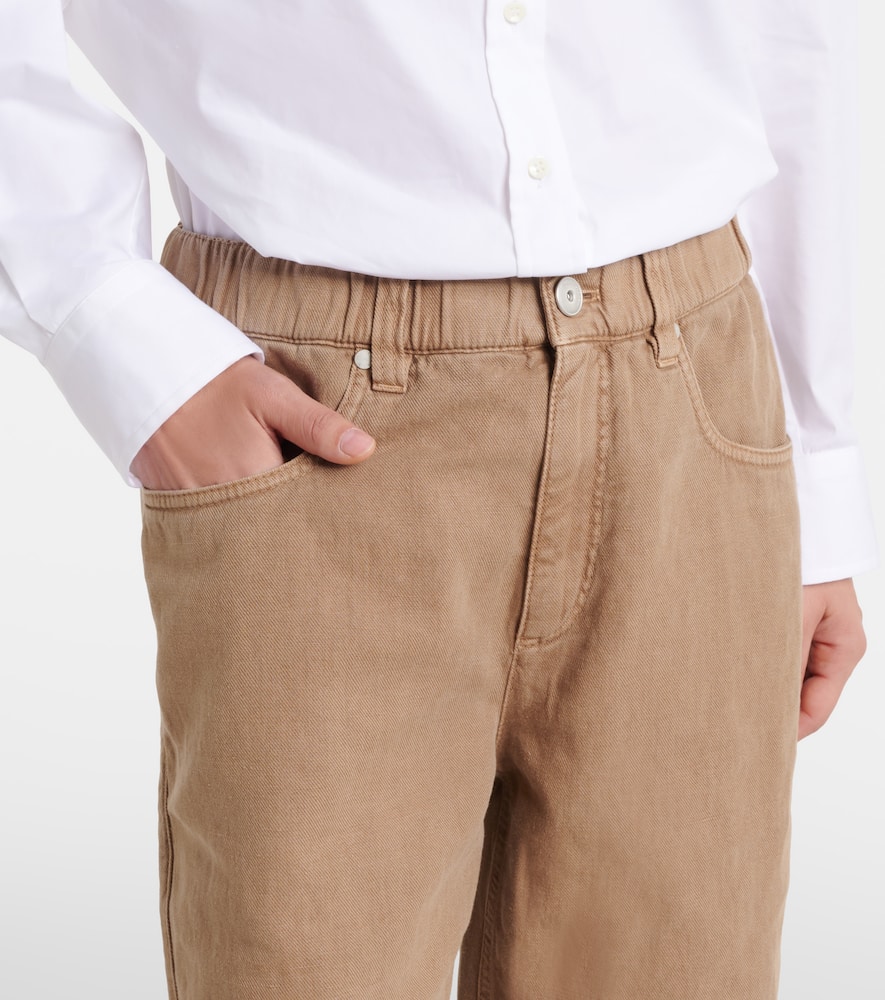Mid-rise cotton and linen wide-leg pants