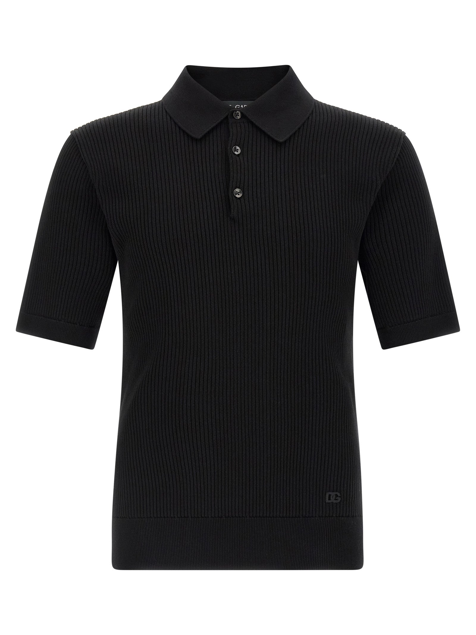 Micro-Ribbed Cotton Polo Shirt — Black