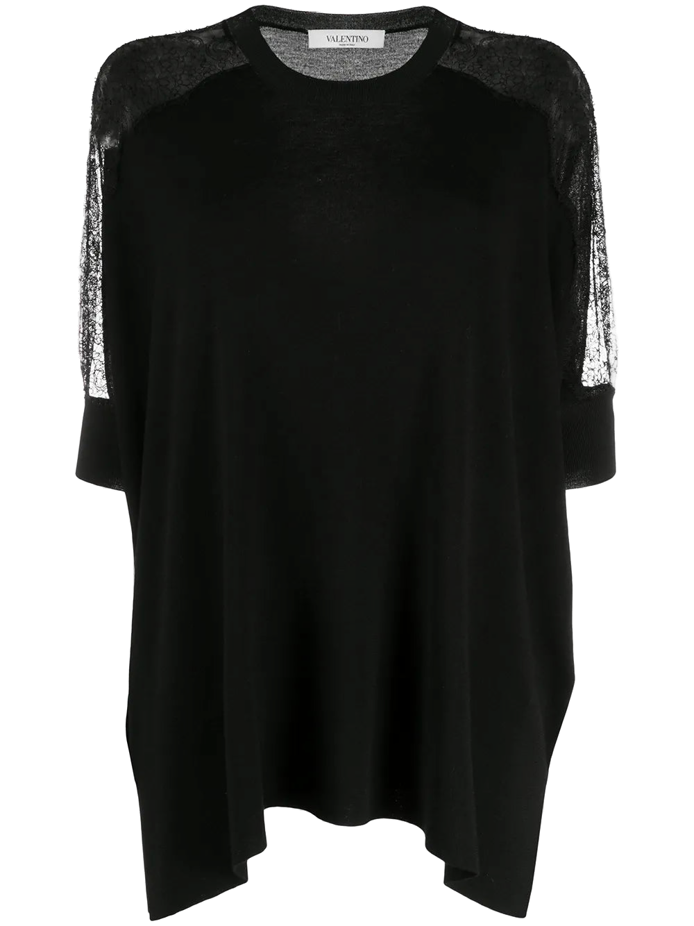 Lace-Panelled Virgin Wool Blouse — Black