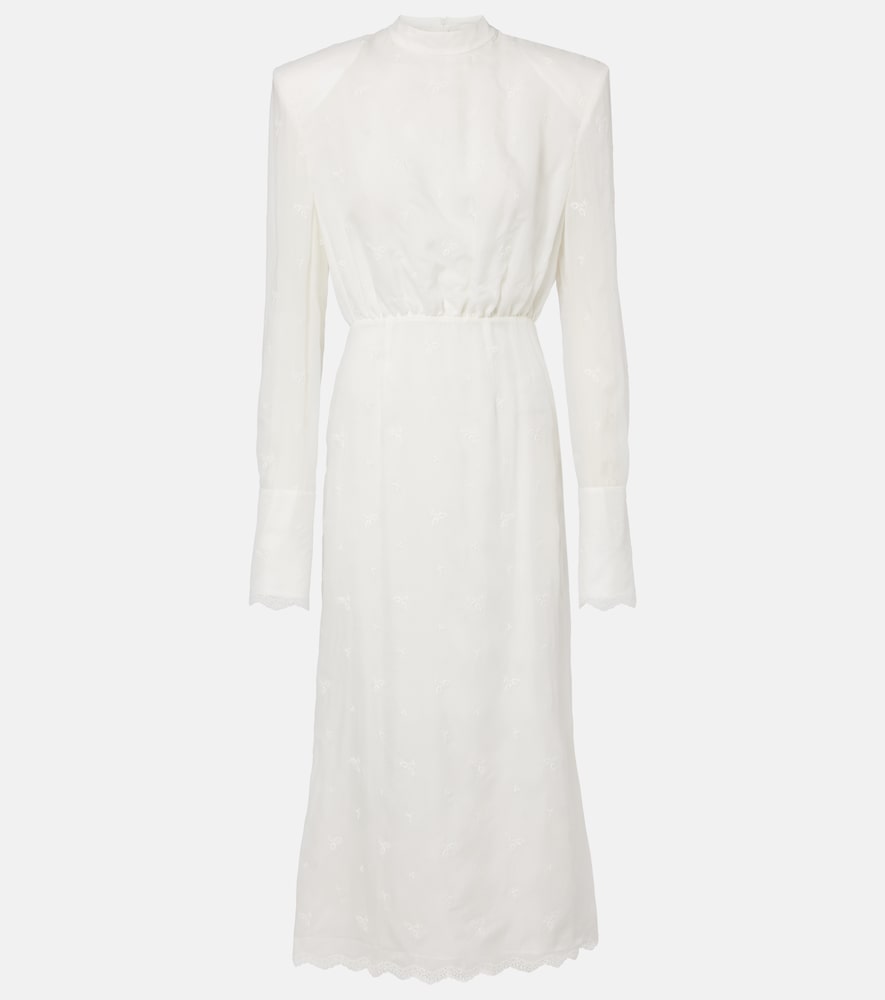 Embroidered silk, wool and cotton-blend midi dress
