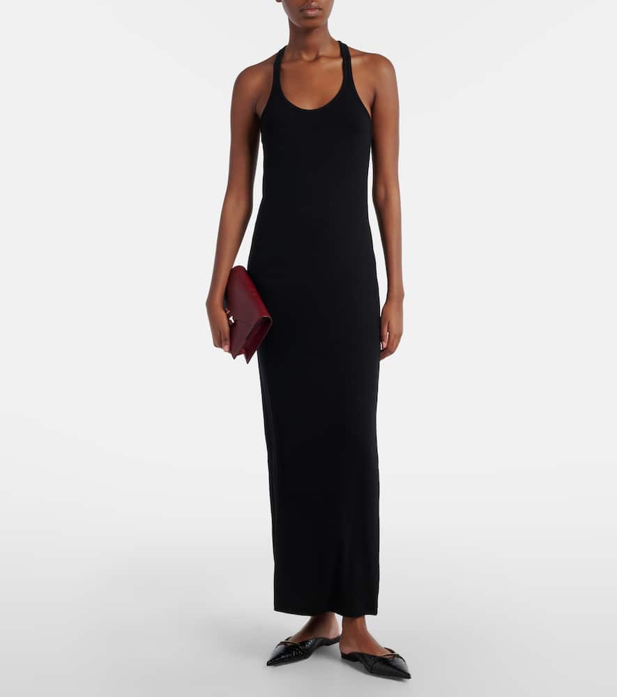 Ribbed-knit halterneck jersey maxi dress