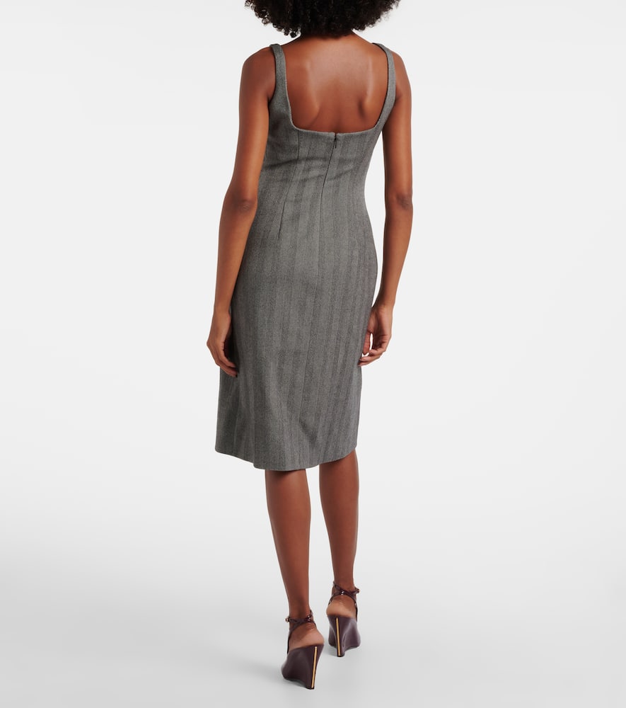 Chevron wool-blend midi dress