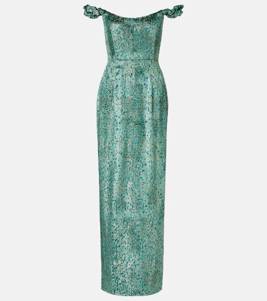 Yolanda off-shoulder brocade gown