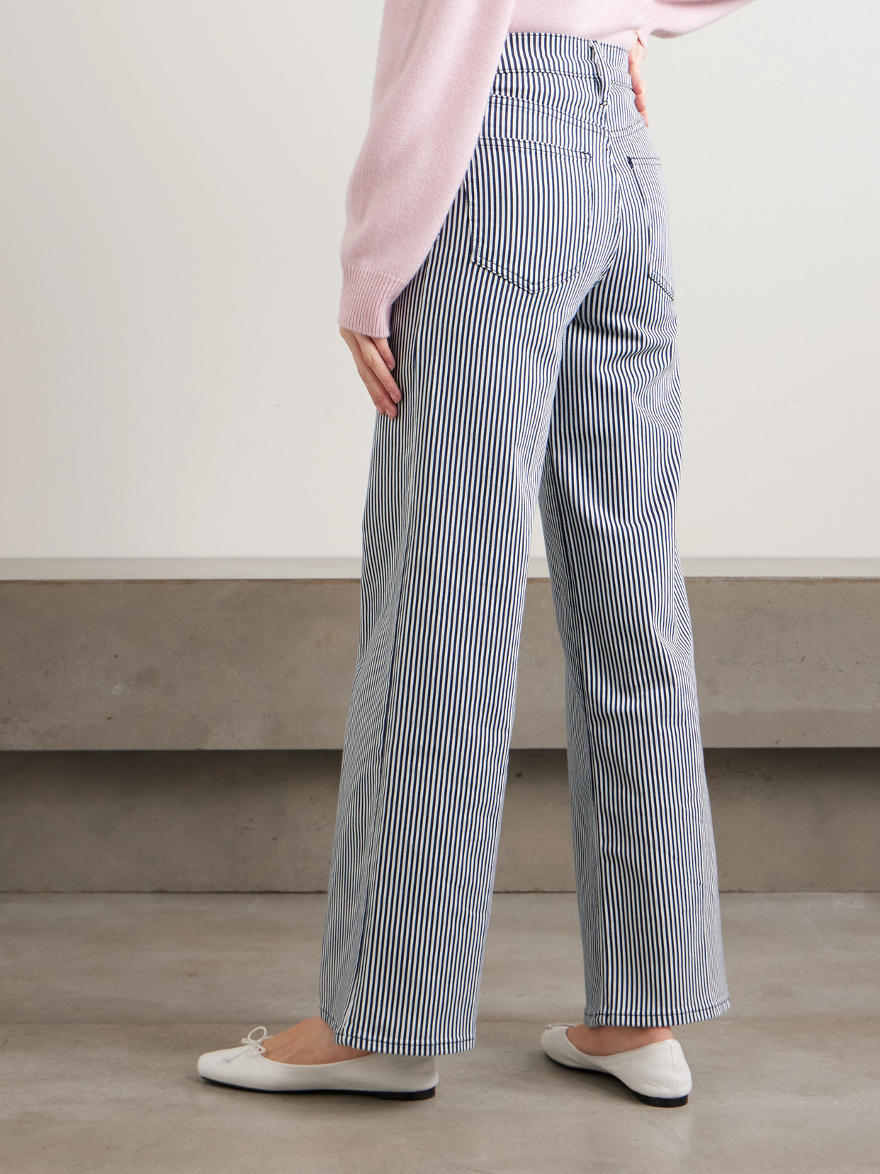 Le Slim Palazzo Striped Mid-rise Straight-leg Jeans - Blue