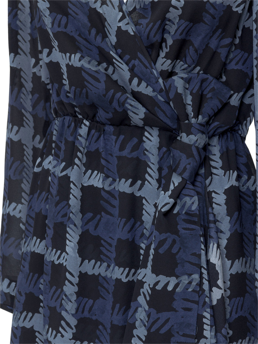 Blue Printed V Neck Midi Dress