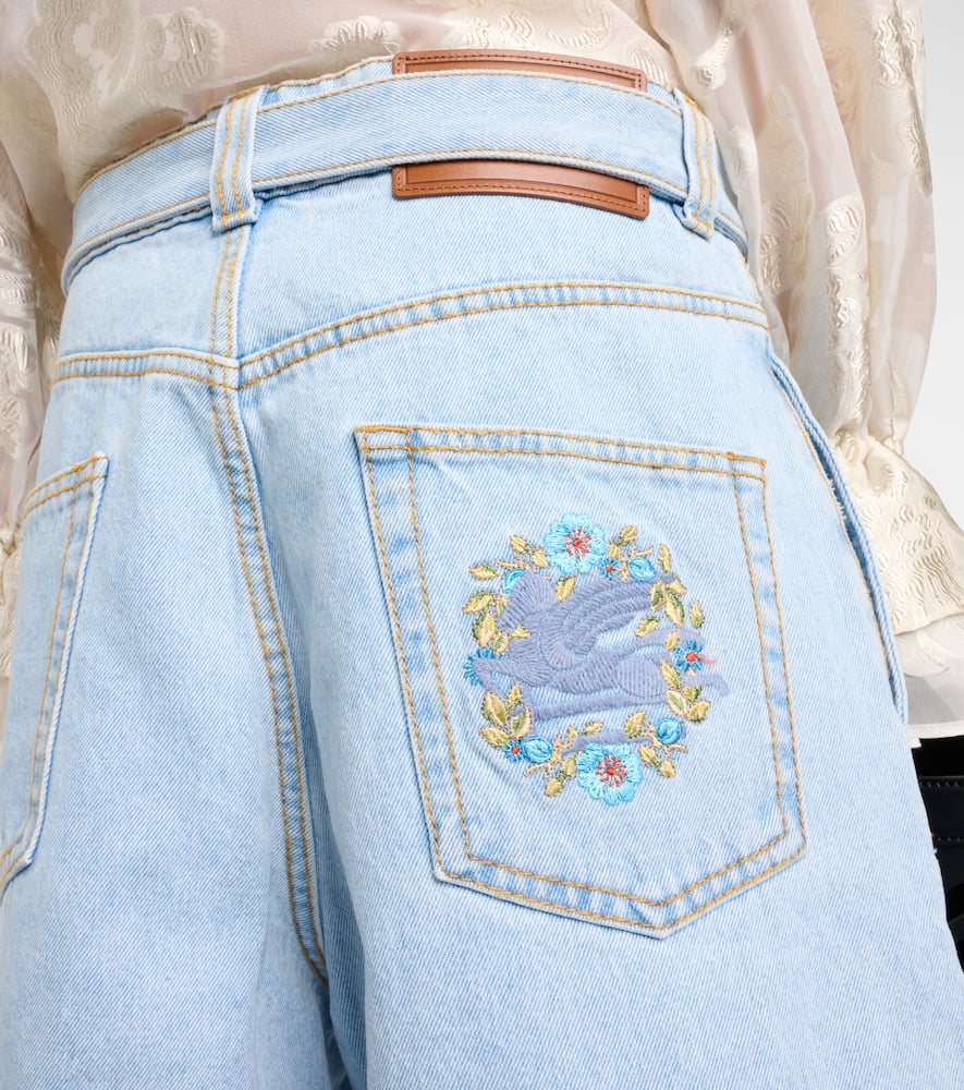 Embroidered denim shorts