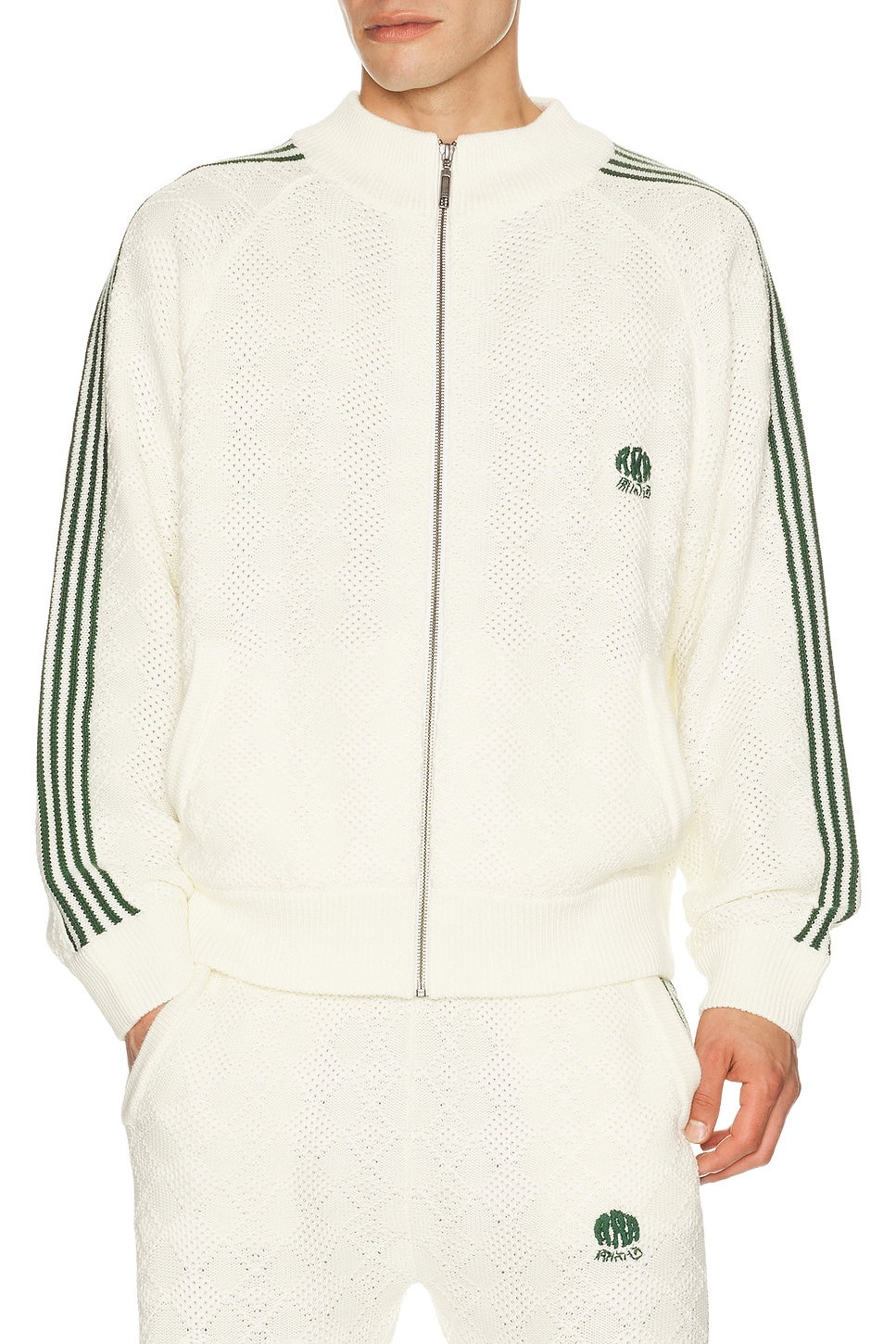 Rice nine ten Knitted Training Jacket in Off White - White,Dark Green. 2 also