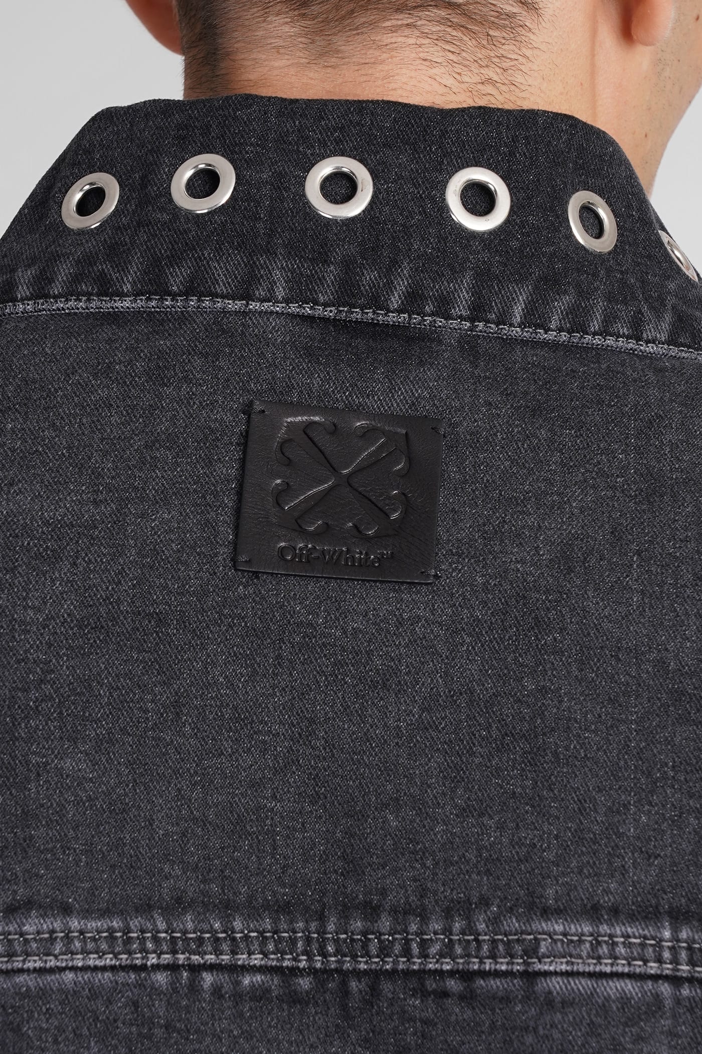 Eyelet-detail drop-shoulder denim jacket - Black