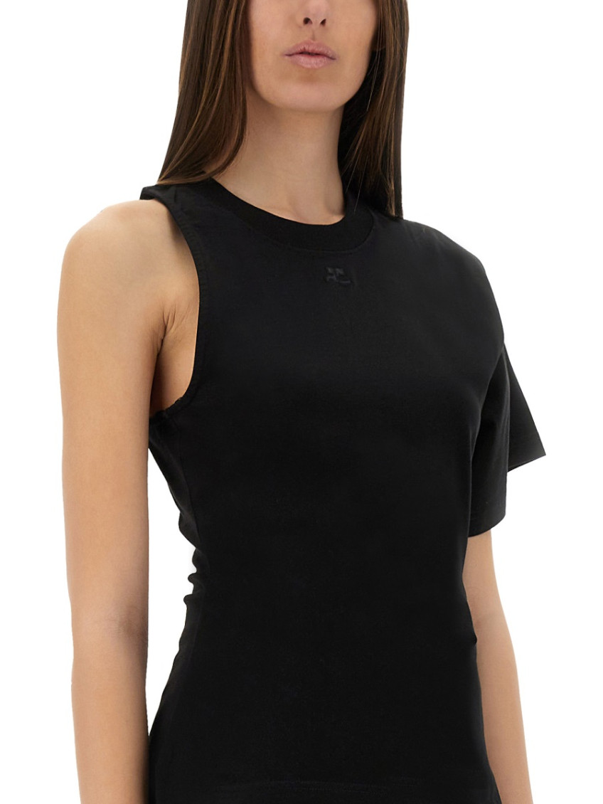 Black Solid One Shoulder T-Shirt