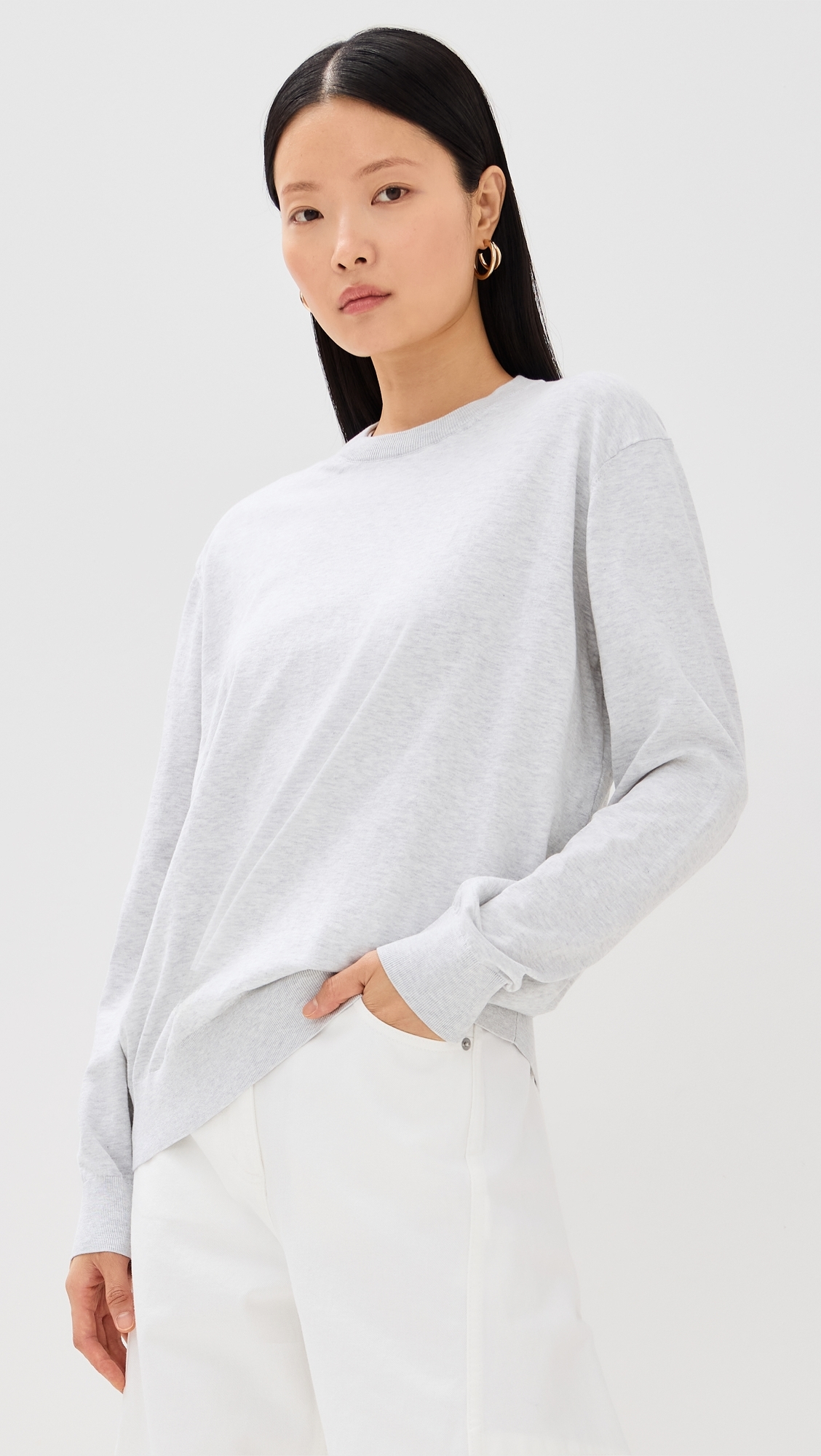 Super Fine Gauge Perfect Pullover Light Heather Grey