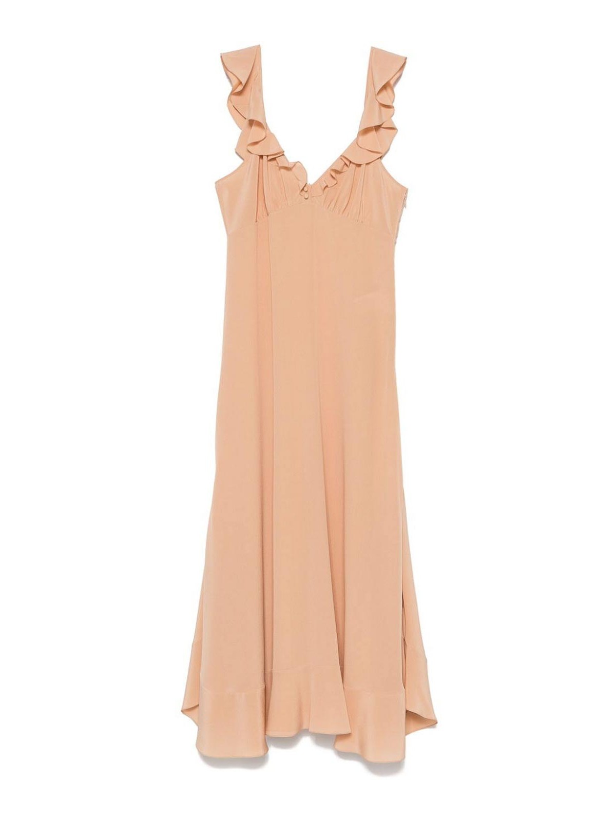 Long Dress Crepe De Chine Dresses Beige
