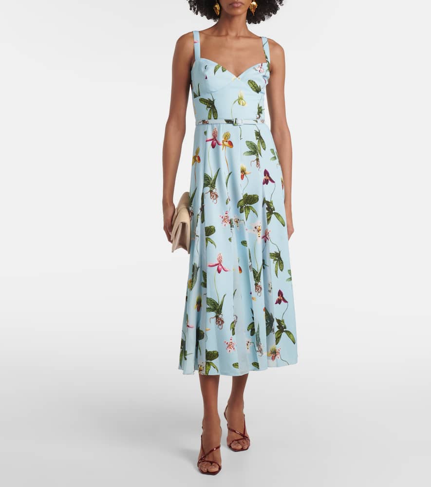 Floral belted cady midi dress