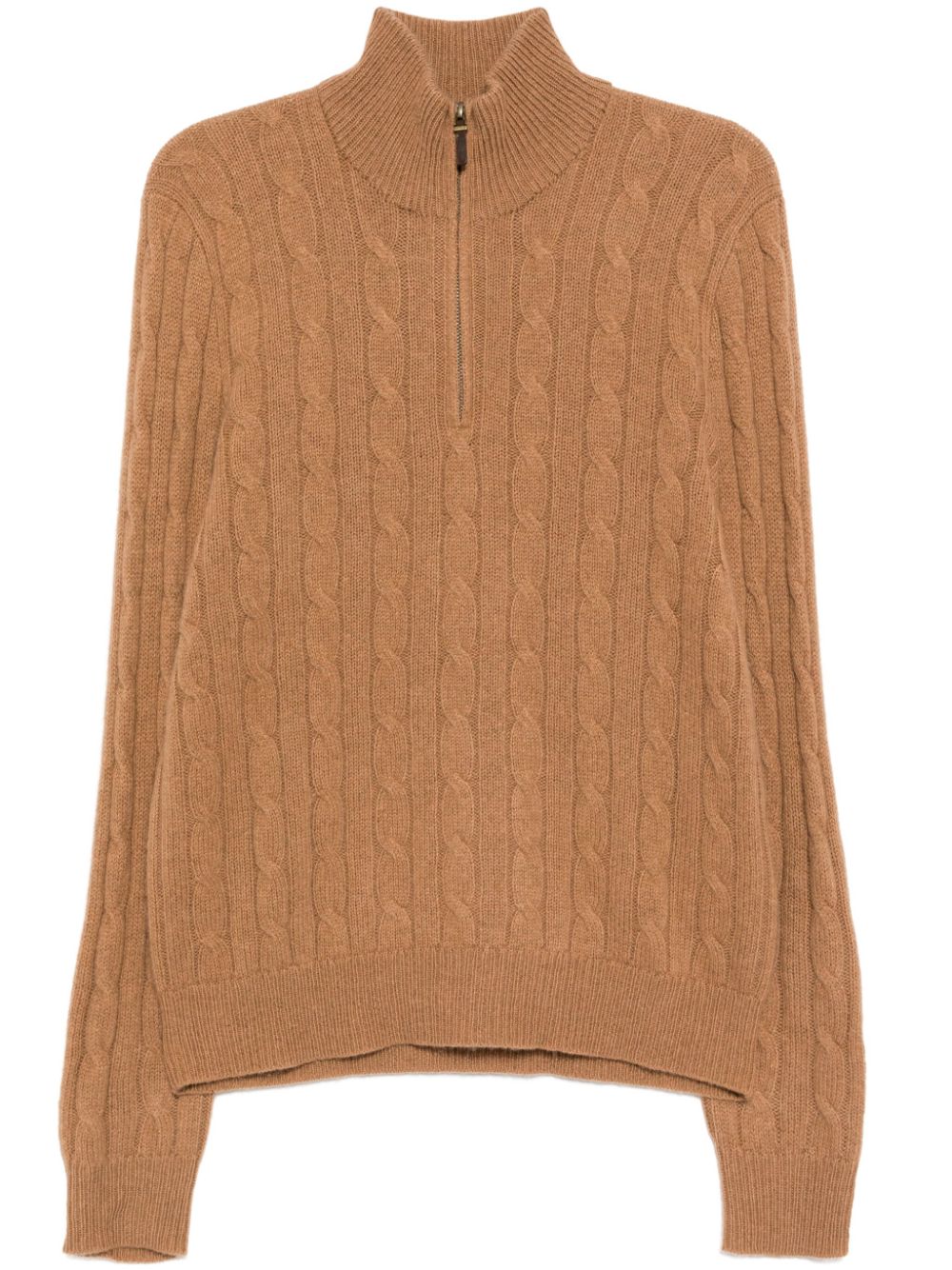 Cable-knit quarter-zip sweater - Brown