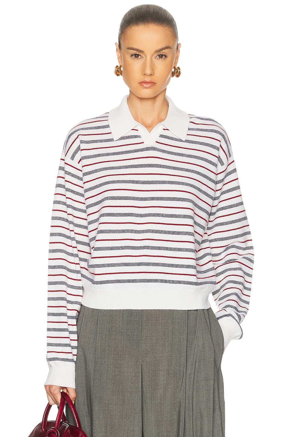 EAVES Whinifred Knit Polo in White,Red. - XS also in S