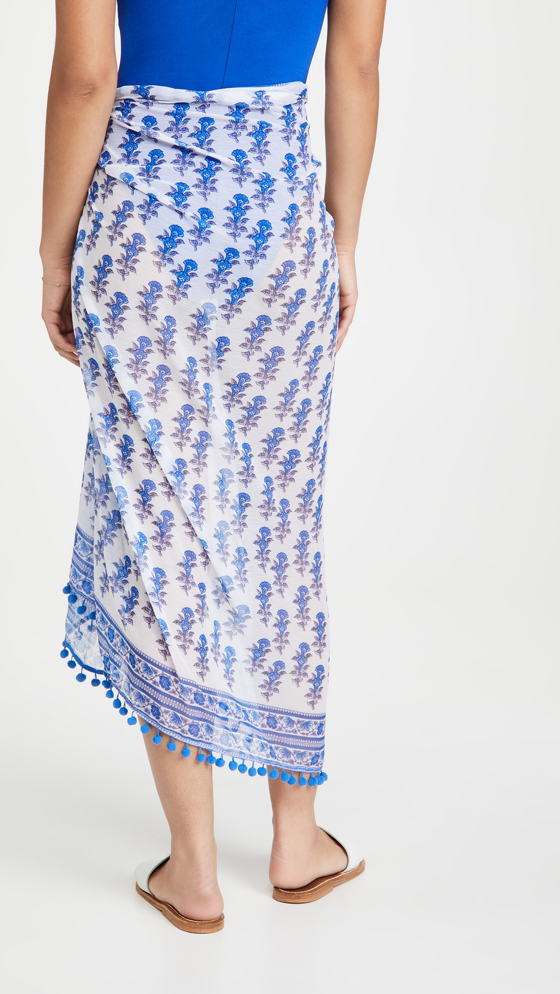 Border Print Sarong Blue One Size