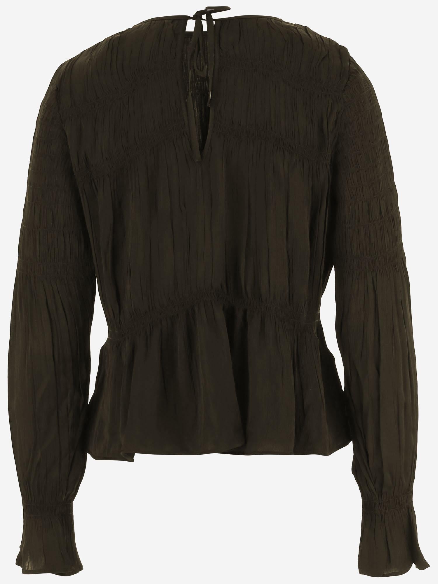 Viscose Drawstring Blouse — Brown