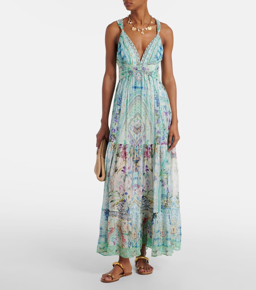 Crystal-embellished silk maxi dress