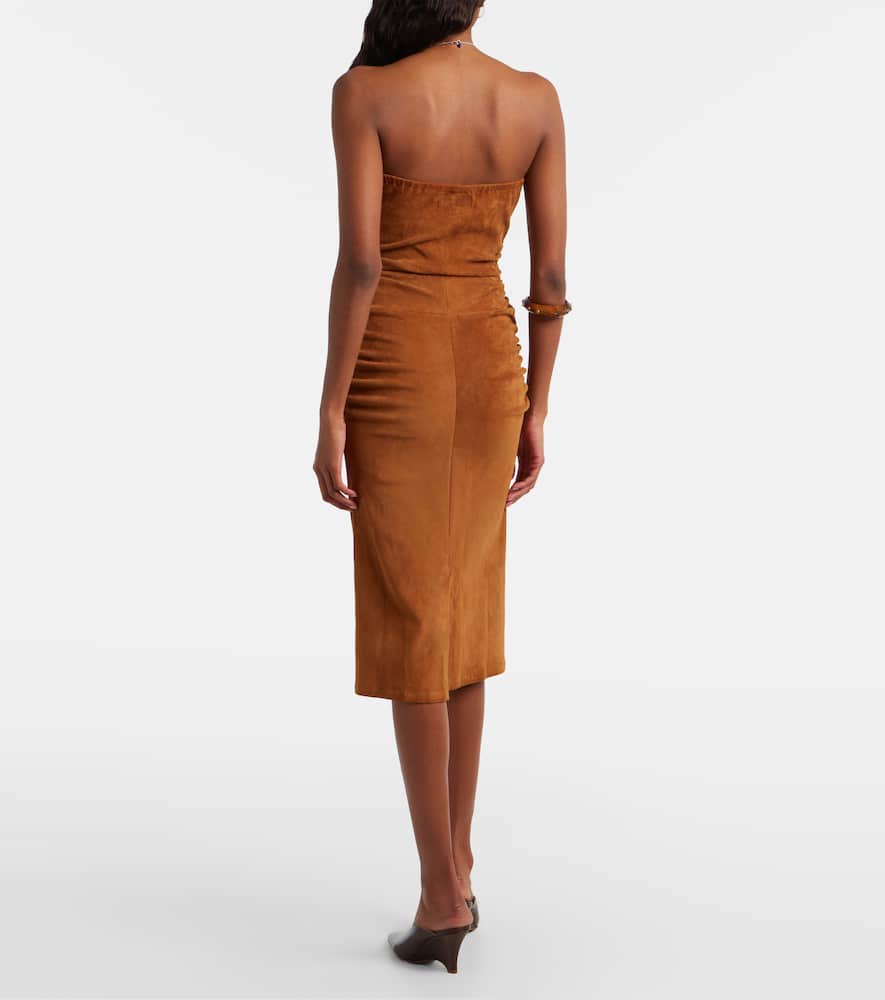 Salma ruched suede midi dress