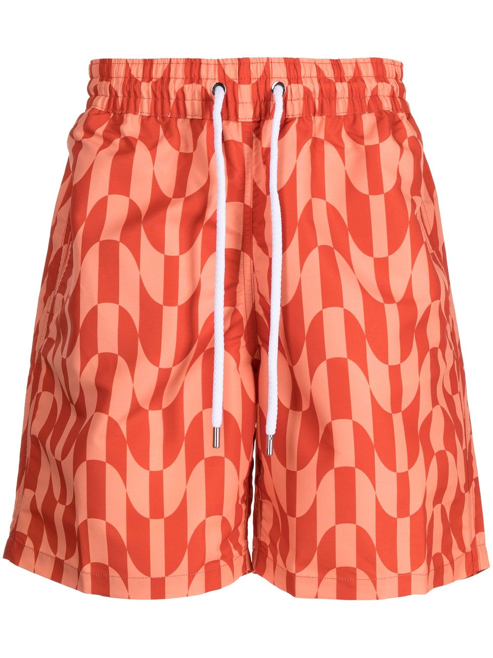 Geometric-print drawstring swim shorts - Red