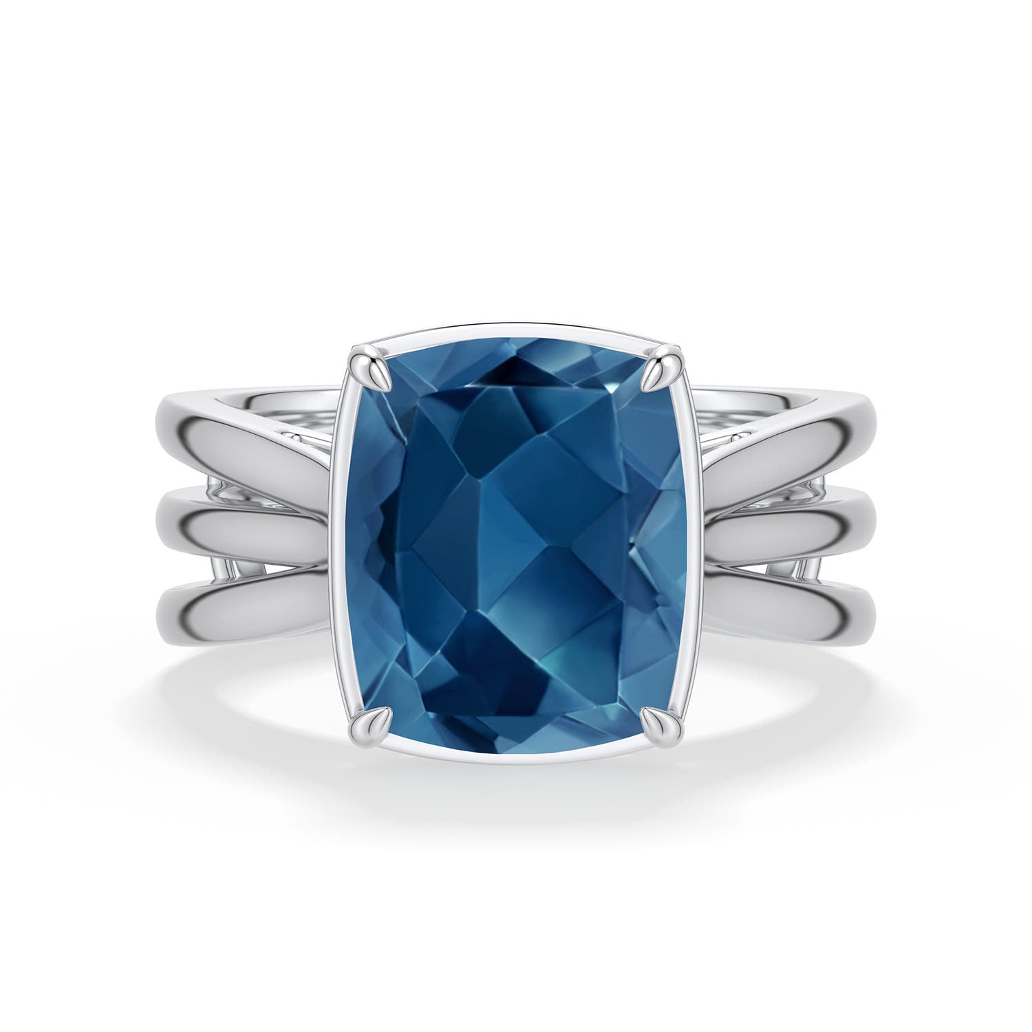 Angara 4.5 CTW Cushion Rectangular London Blue Topaz Triple Split Shank Ring in Silver
