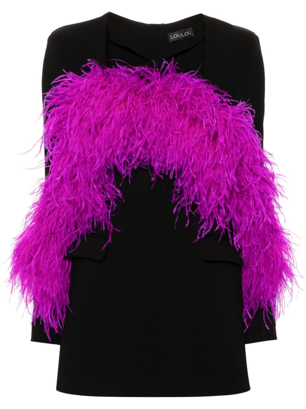 Feather-trim mini dress - Black