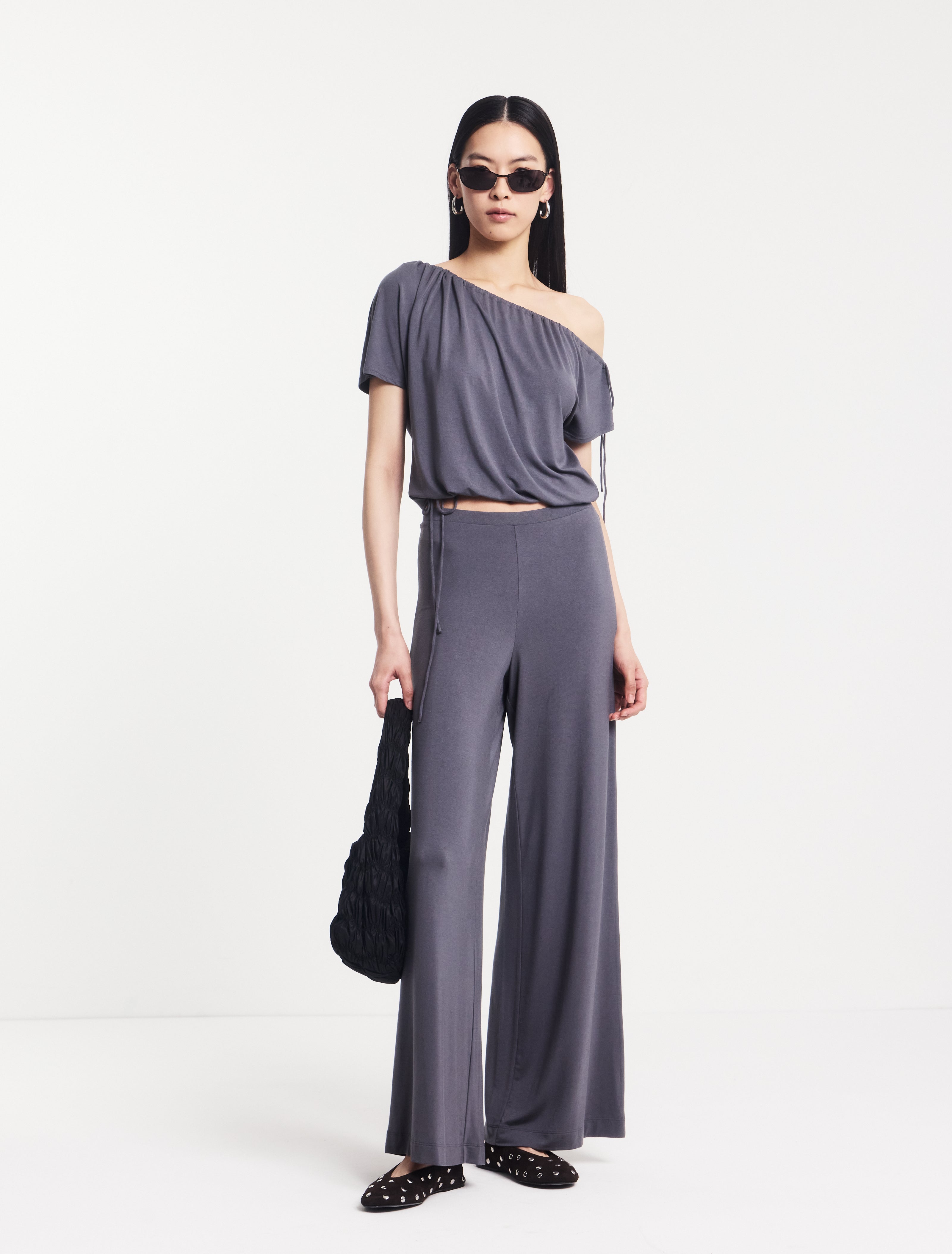 Clover Wide Leg Bottom in Magnet - MicroModal