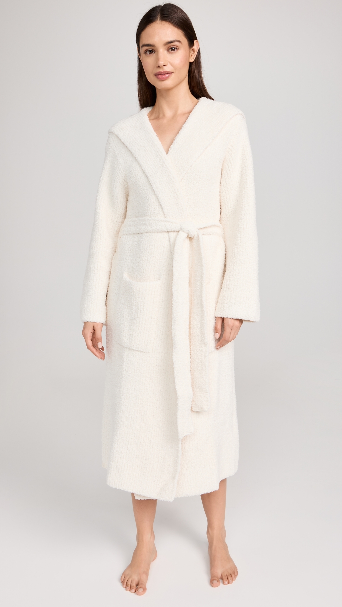 CozyChic Ribbed Hooded Robe Cream