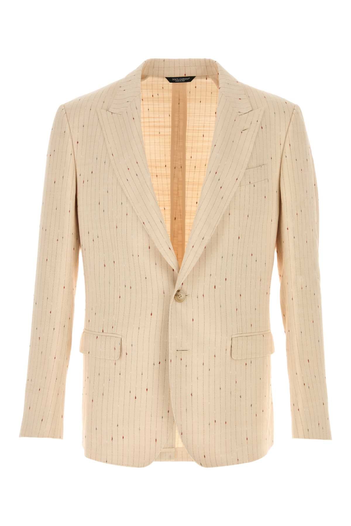 Pinstripe Viscose Blazer — Beige