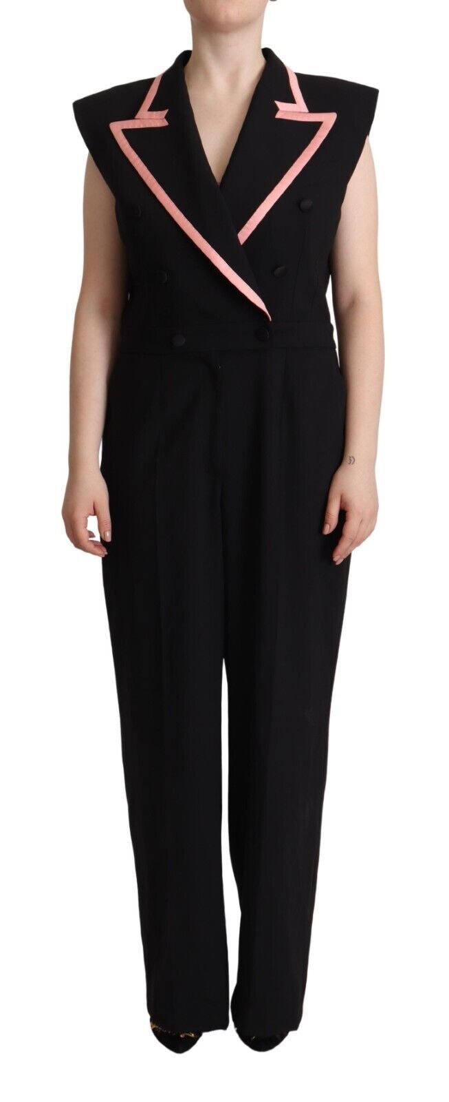 Contrast-Trimmed Virgin Wool Jumpsuit — Black