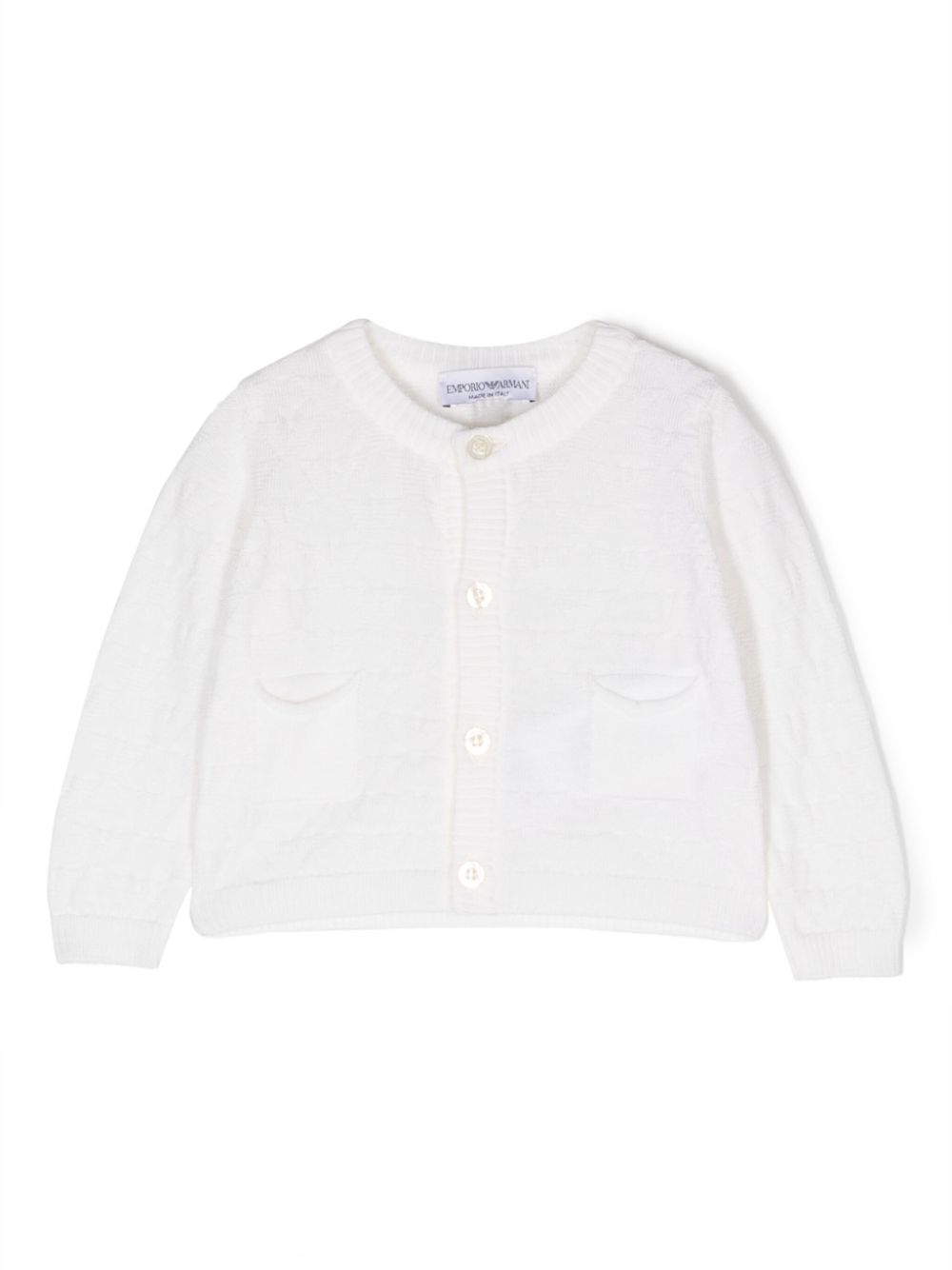 Logo-intarsia virgin wool cardigan - White