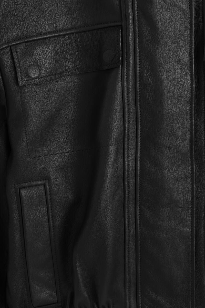 Leather Mock-Neck Bomber Jacket