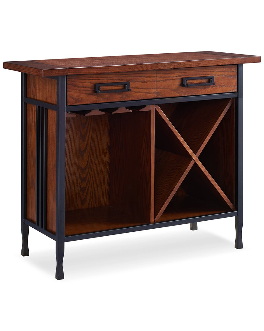 Leick Home Ironcraft Rustic One Drawer Mini-Bar/Wine Stand With Glass & Bottle  Storage