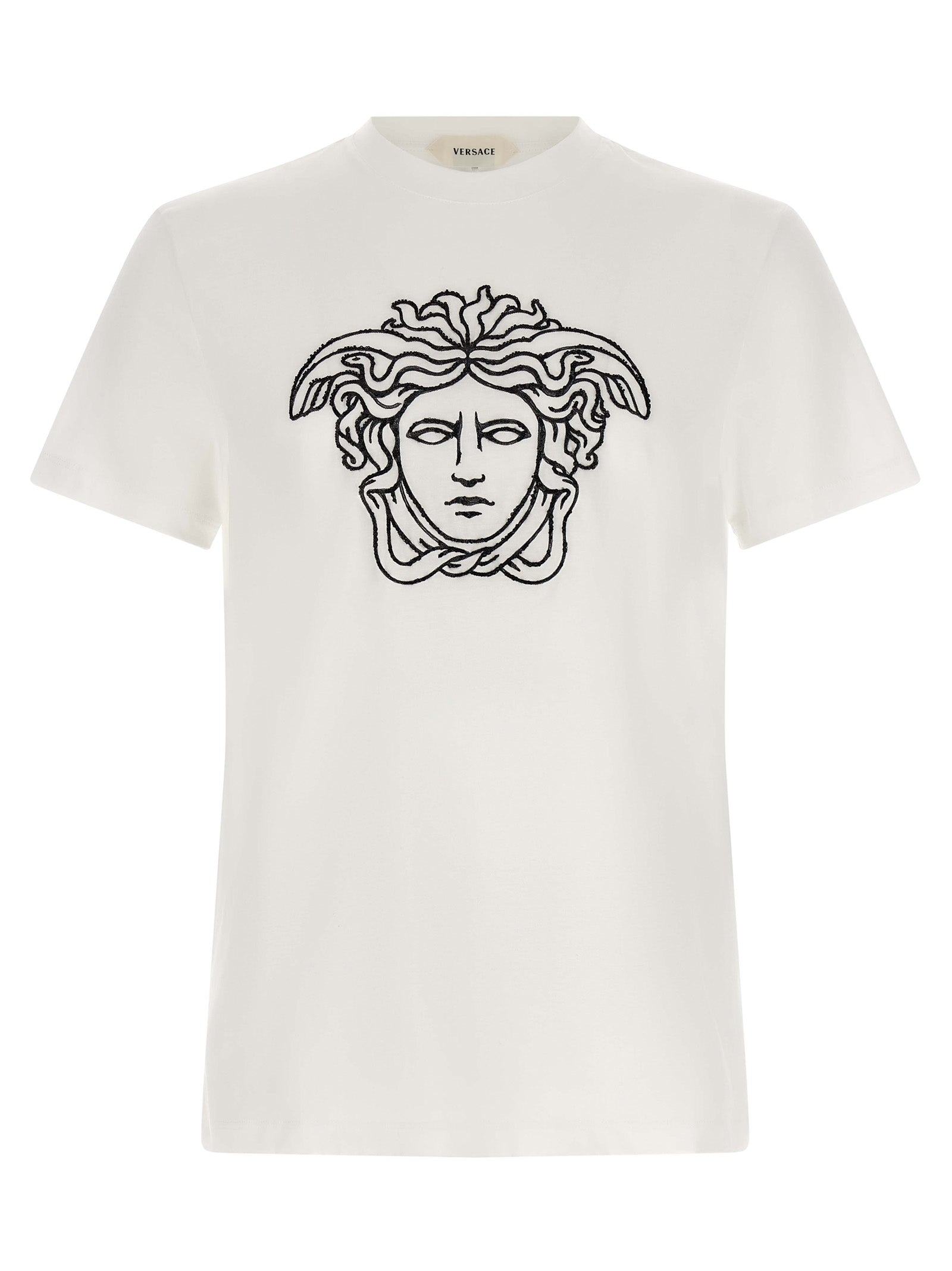 Medusa Logo-Embroidered T-Shirt — White