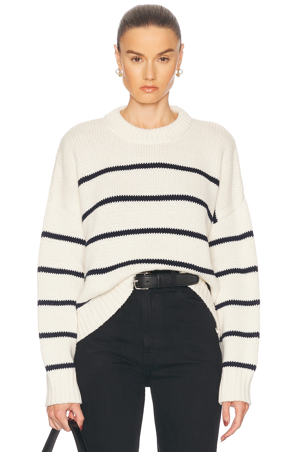 Jenni Kayne Chloe Crewneck Sweater in Ivory & Navy Stripe - Ivory.  XS also in L